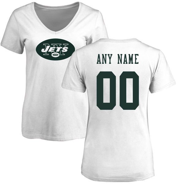 Women New York Jets NFL Pro Line White Custom Name and Number Logo Slim Fit T-Shirt